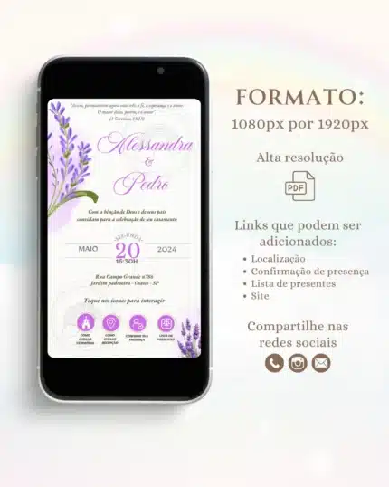Convite de Casamento Interativo Lavanda