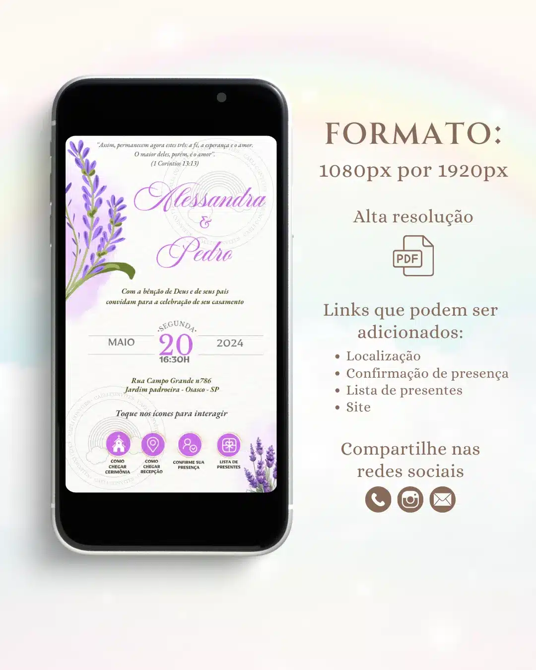 Convite de Casamento Interativo Lavanda
