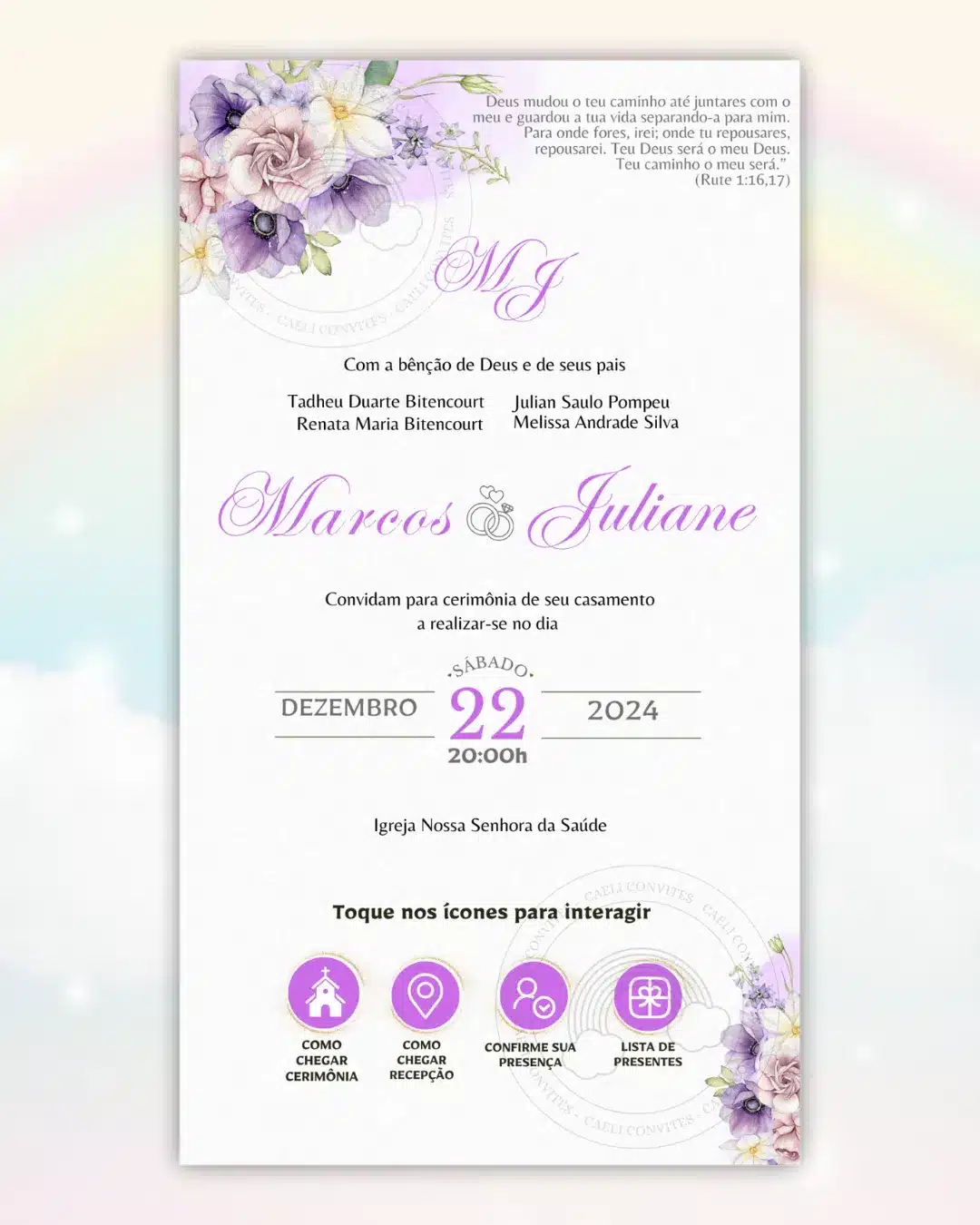 Convite de Casamento Interativo Lilás 1