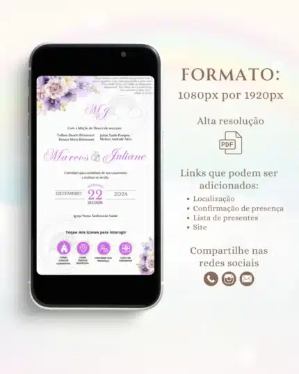 Convite de Casamento Interativo Lilás 1