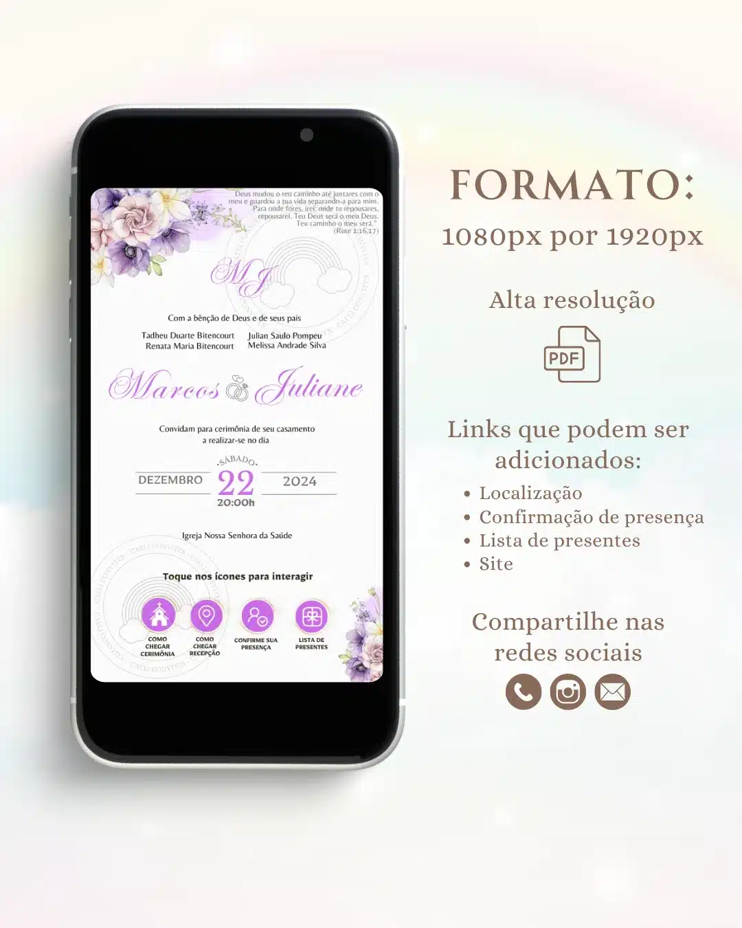 Convite de Casamento Interativo Lilás 1