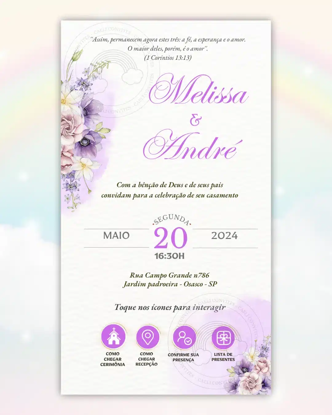 Convite de Casamento Interativo Lilás 2