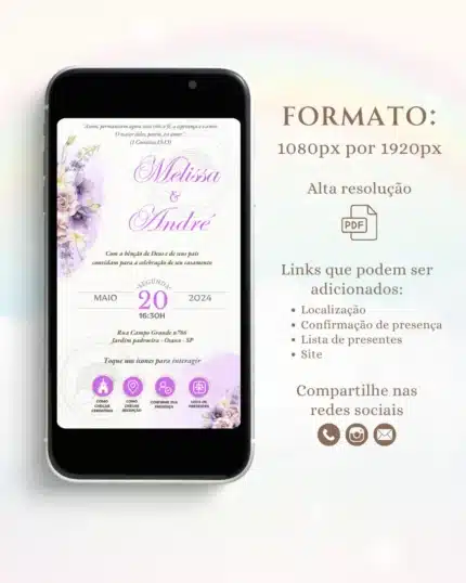 Convite de Casamento Interativo Lilás 2