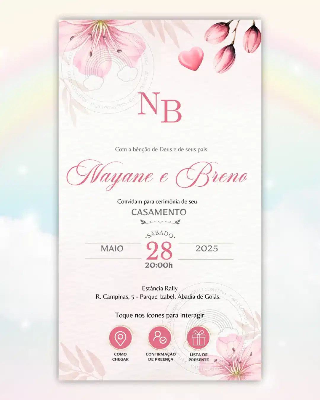 Convite de Casamento Interativo Rosa 1
