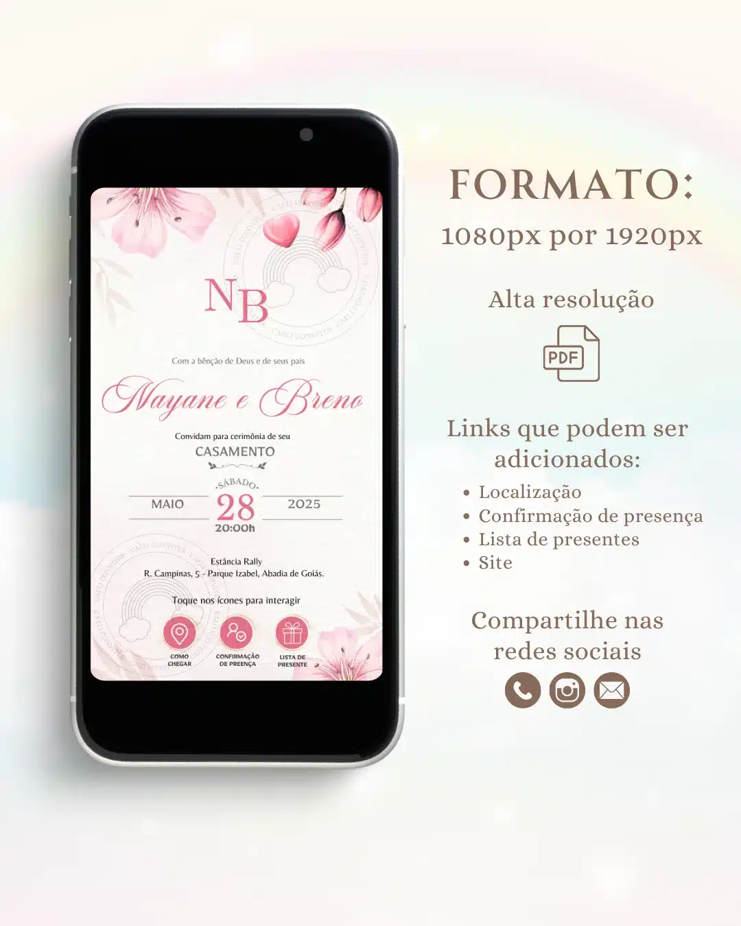 Convite de Casamento Interativo Rosa 1