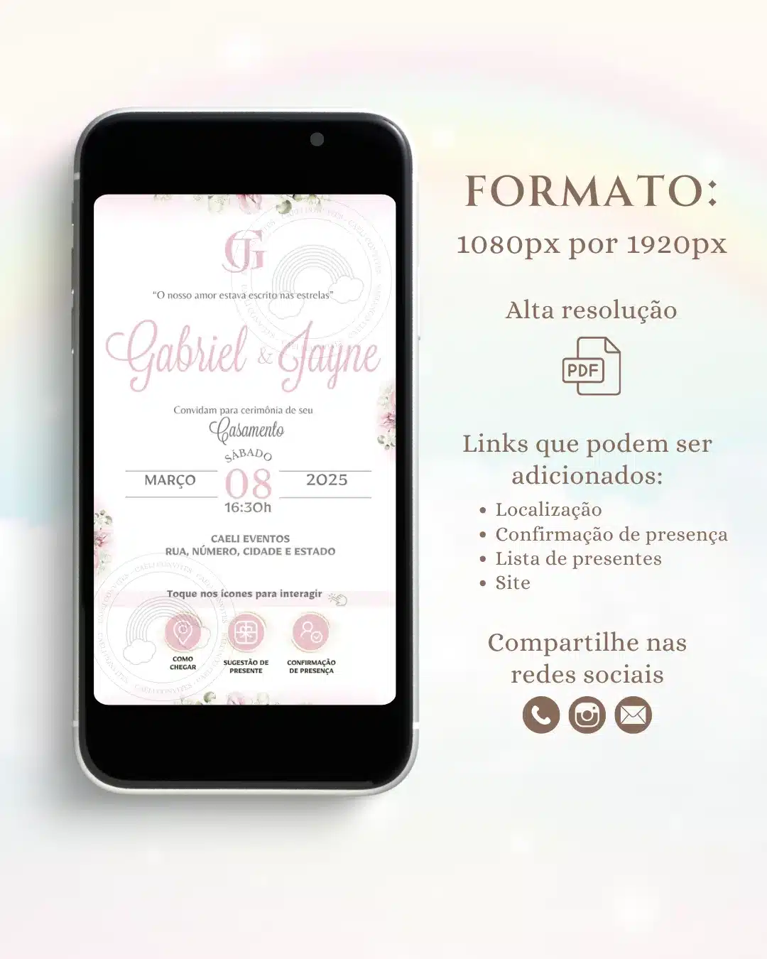 Convite de Casamento Interativo Rosa 2