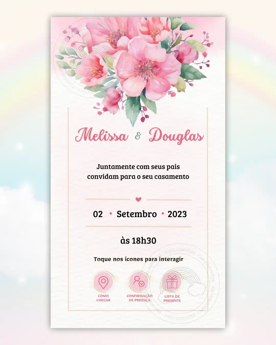 Convite de Casamento Interativo Rosa 3