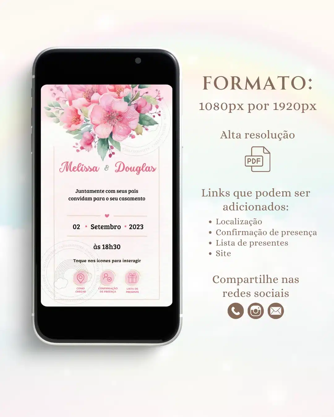 Convite de Casamento Interativo Rosa 3