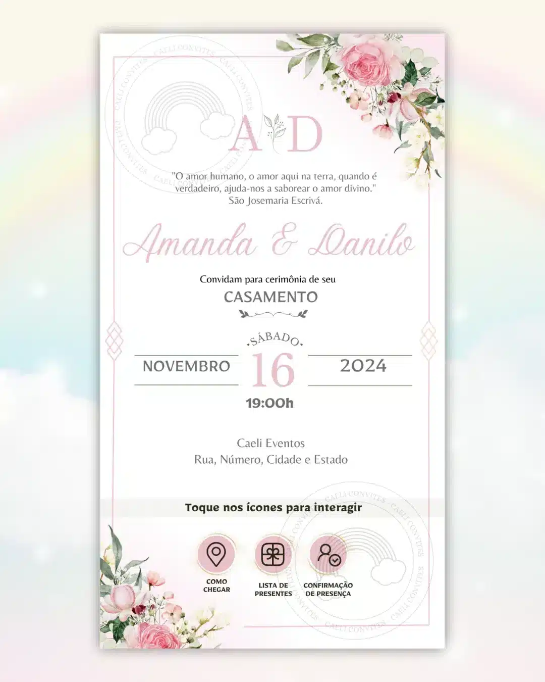 Convite de Casamento Interativo Rosa 6