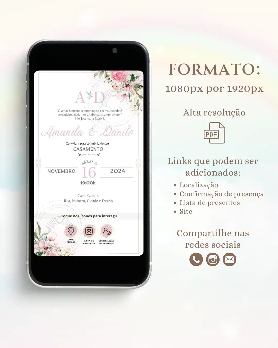 Convite de Casamento Interativo Rosa 6