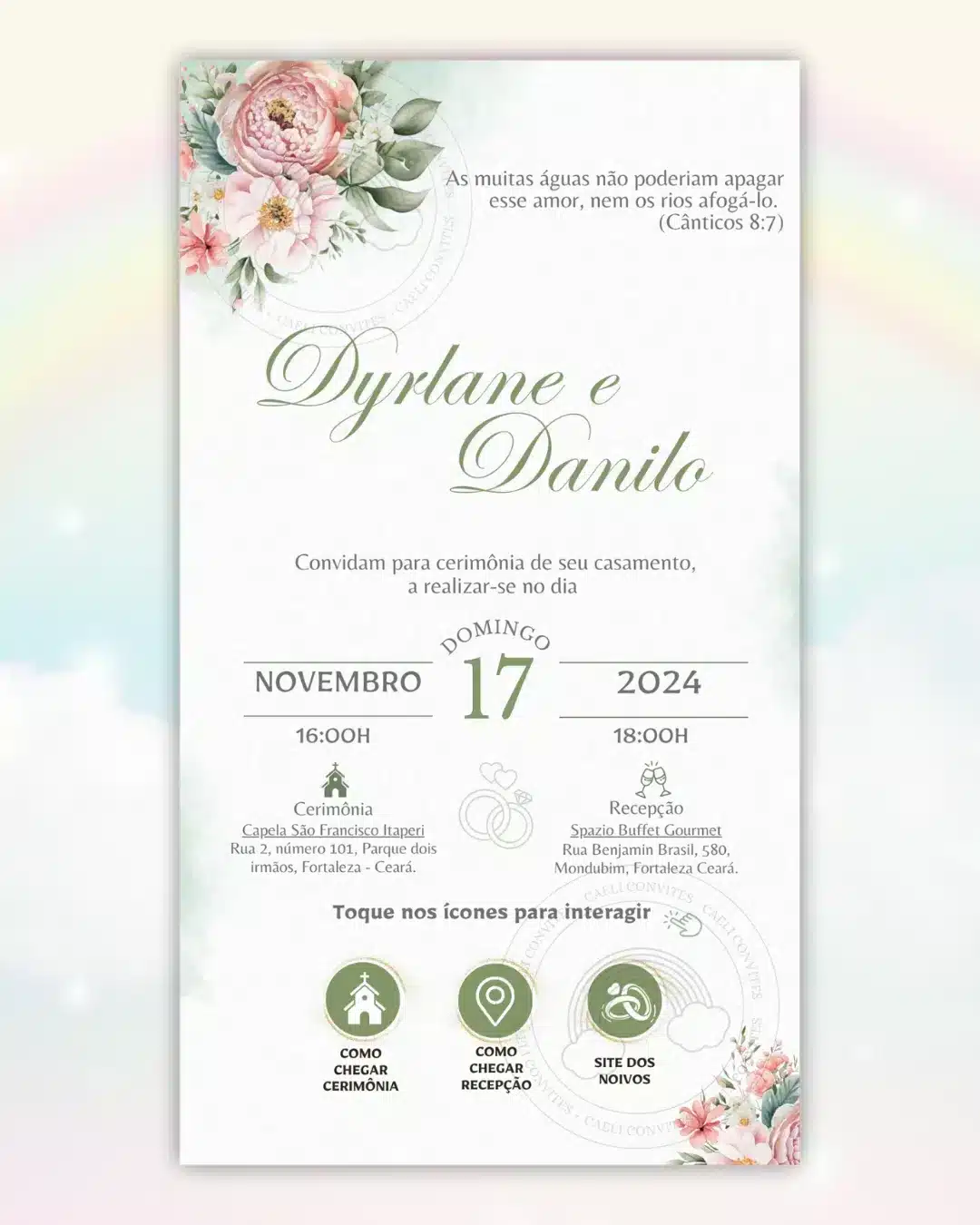 Convite de Casamento Interativo Rosa e Verde