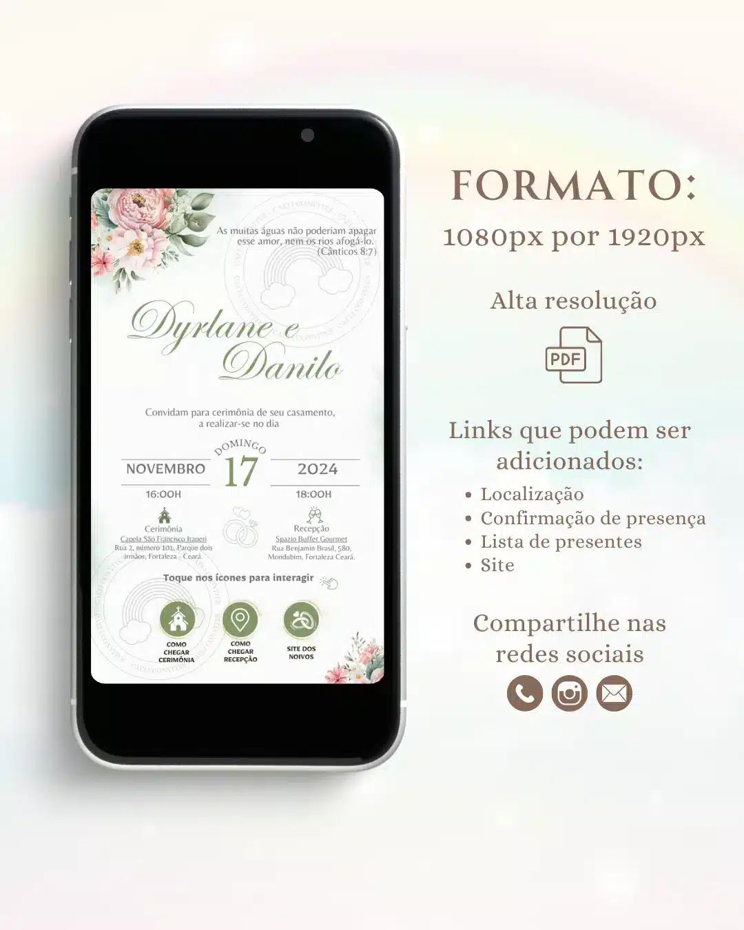 Convite de Casamento Interativo Rosa e Verde