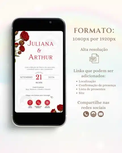 Convite de Casamento Interativo Vermelho 1