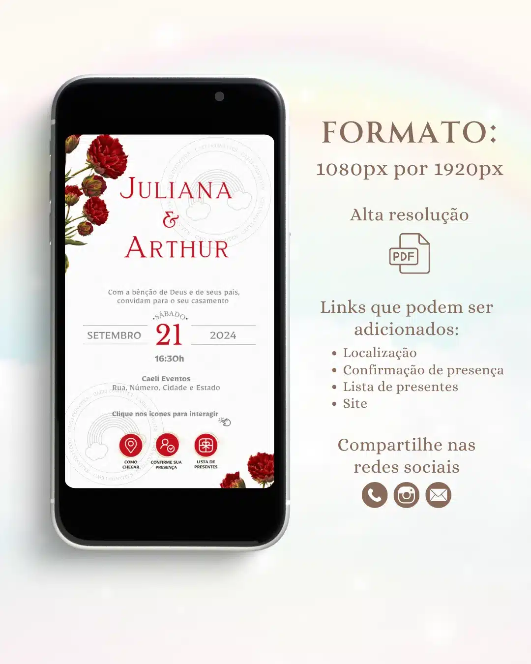 Convite de Casamento Interativo Vermelho 1