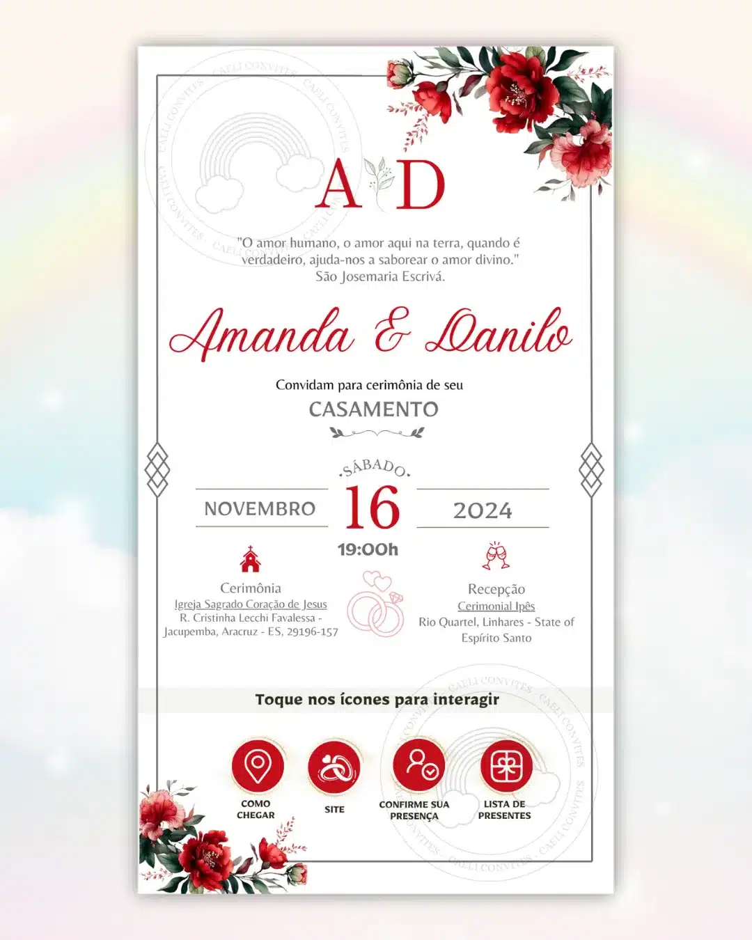 Convite de Casamento Interativo Vermelho 2
