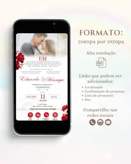 Convite de Casamento Interativo Vermelho 2
