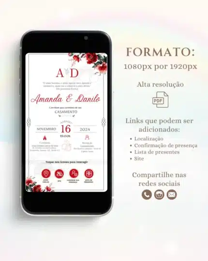 Convite de Casamento Interativo Vermelho 2