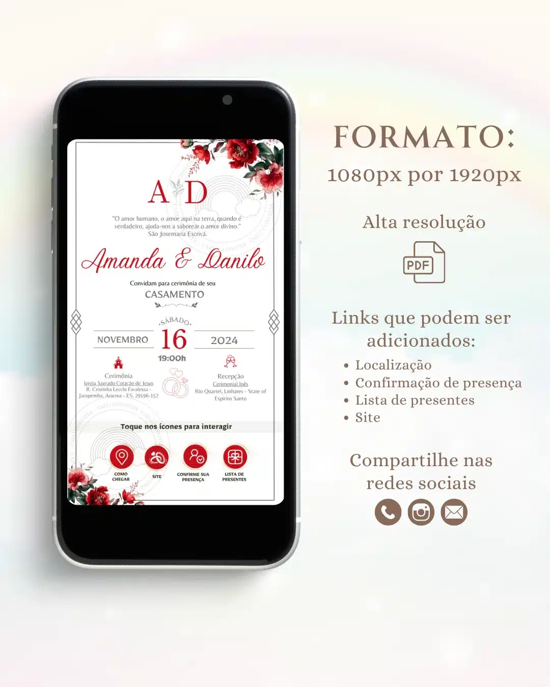 Convite de Casamento Interativo Vermelho 2