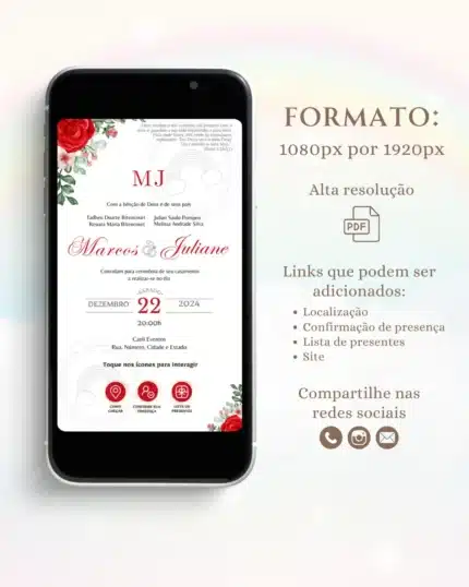Convite de Casamento Interativo Vermelho 5