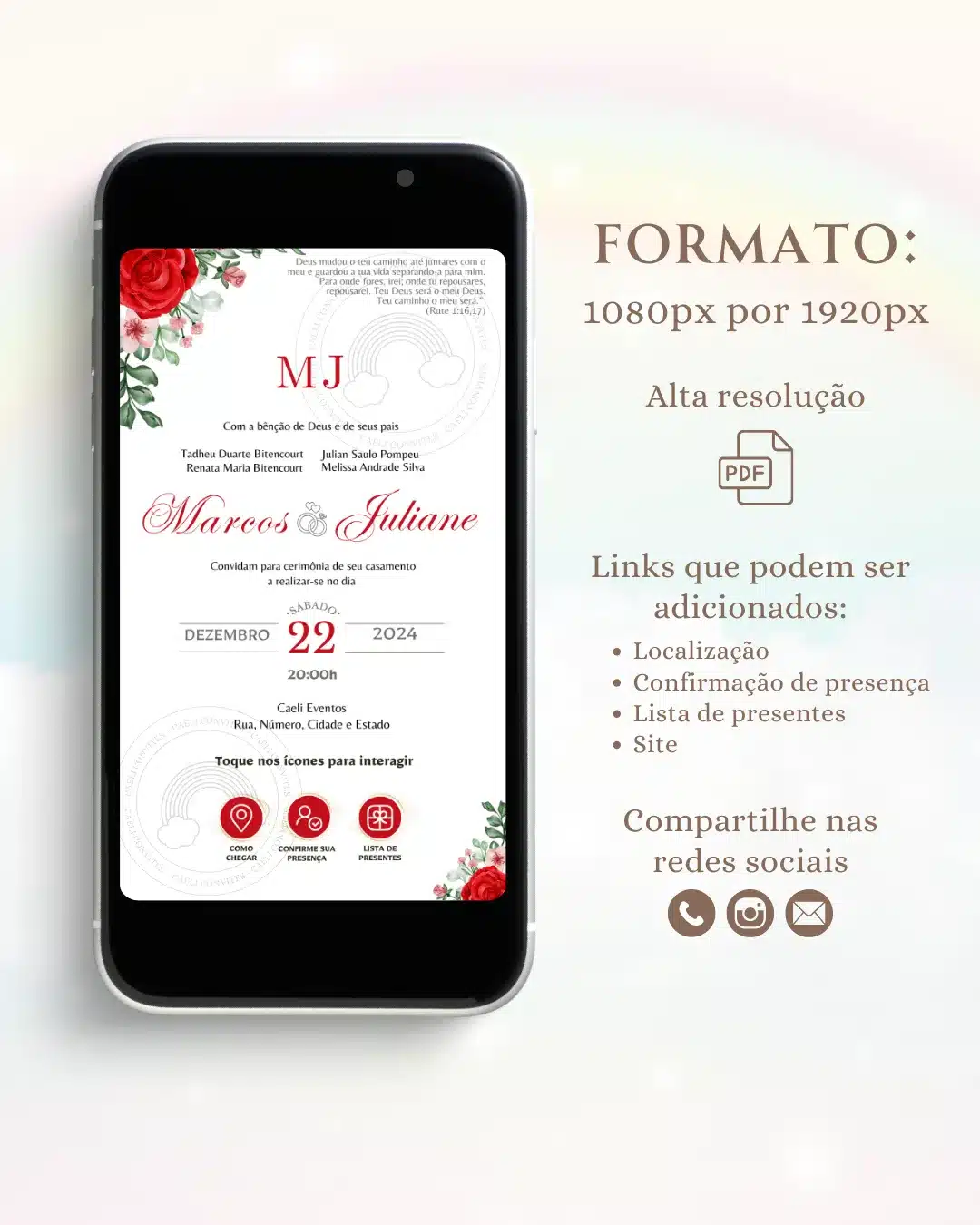 Convite de Casamento Interativo Vermelho 5