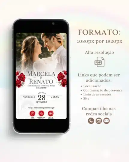 Convite de Casamento Interativo Vermelho 6