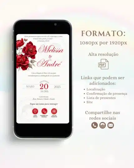 Convite de Casamento Interativo Vermelho 7