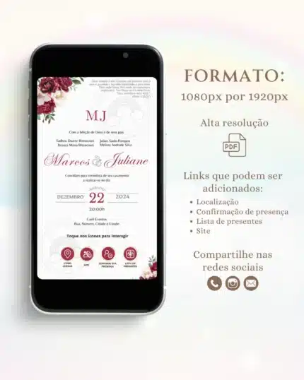 Convite de Casamento Interativo Vermelho e Branco 1