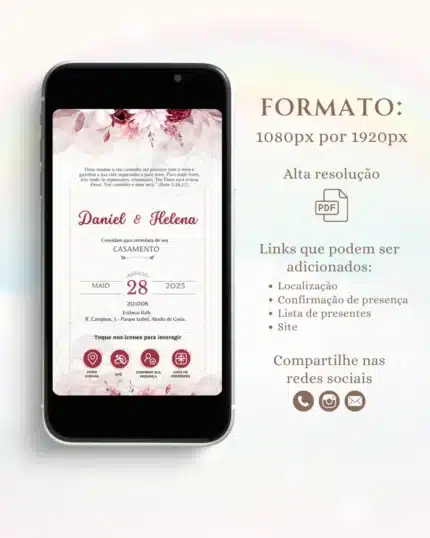 Convite de Casamento Interativo Vermelho e Branco 2