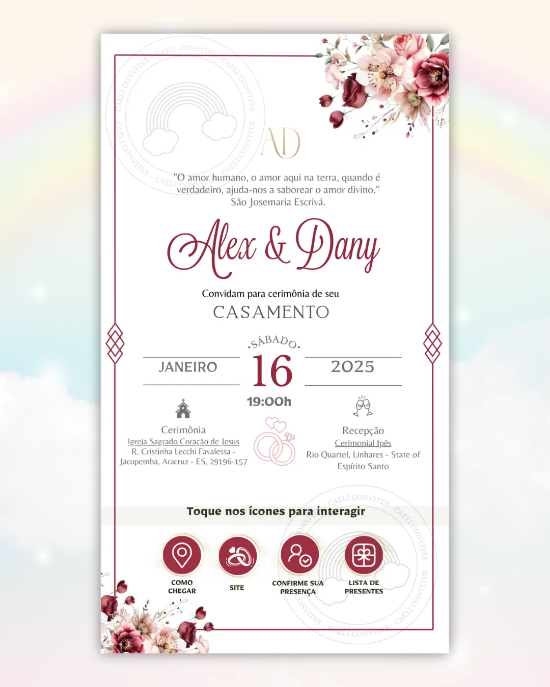 Convite de Casamento Interativo Vermelho e Rosa 1