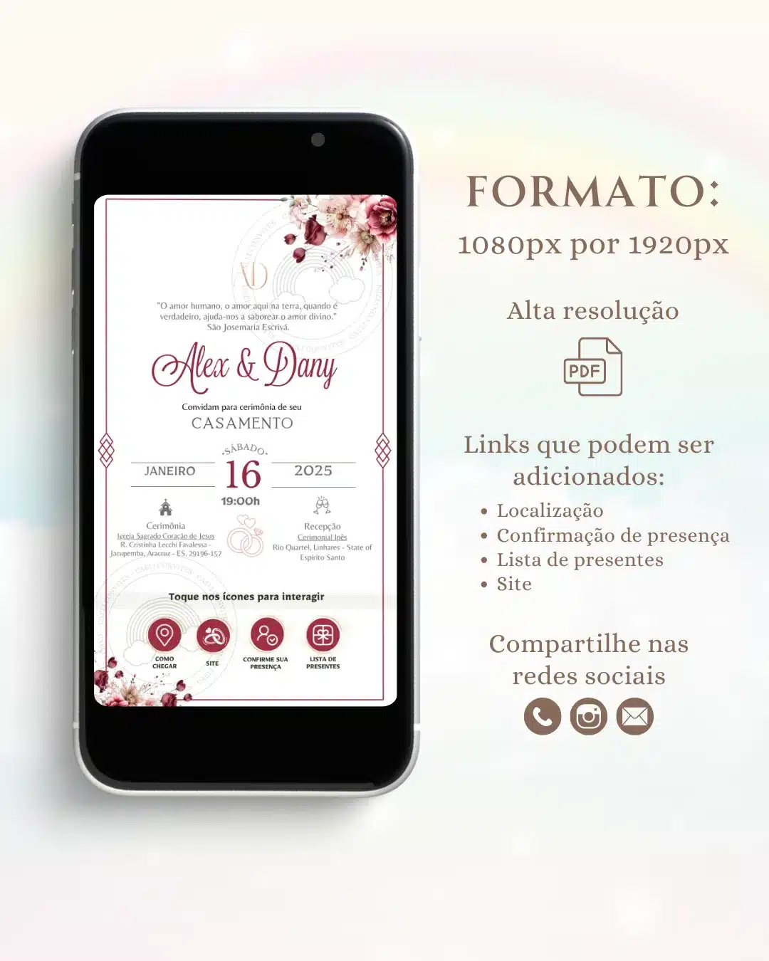 Convite de Casamento Interativo Vermelho e Rosa 1