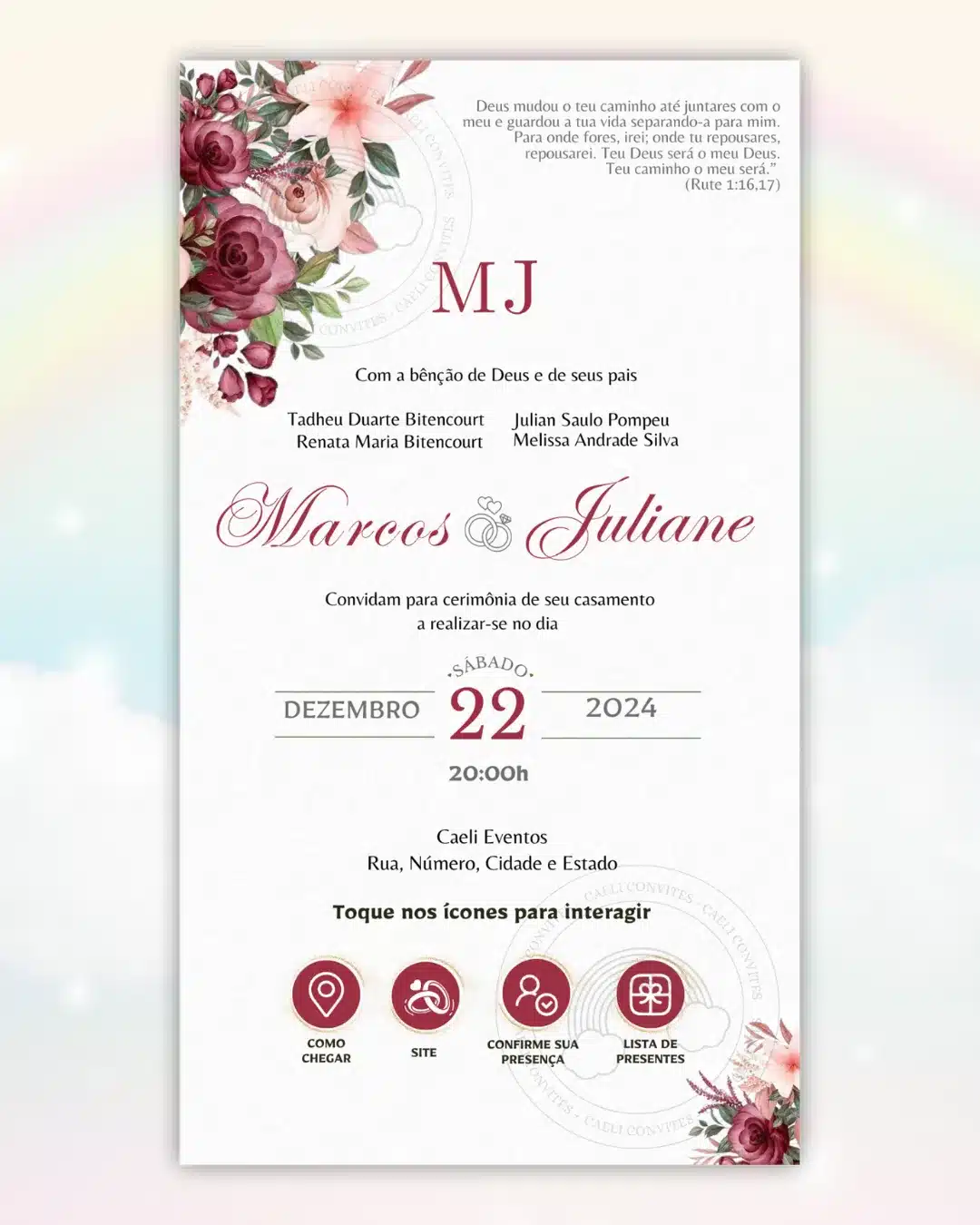 Convite de Casamento Interativo Vermelho e Rosa 2