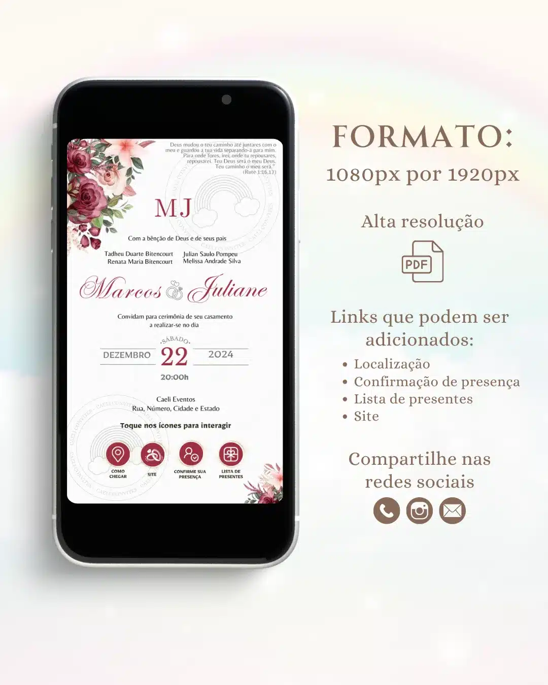 Convite de Casamento Interativo Vermelho e Rosa 2