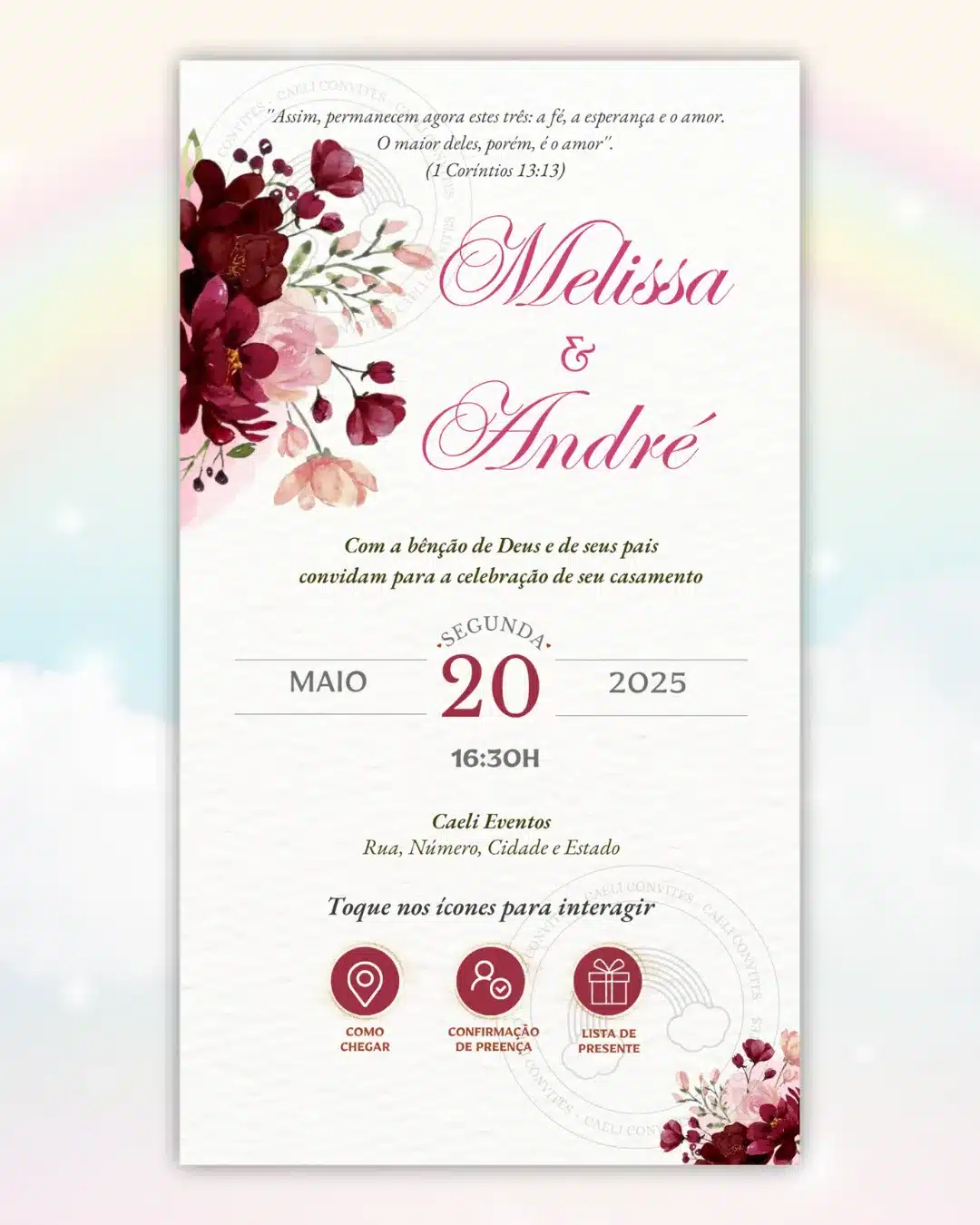 Convite de Casamento Interativo Vermelho e Rosa 3