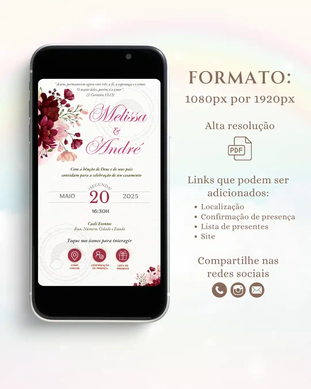 Convite de Casamento Interativo Vermelho e Rosa 3