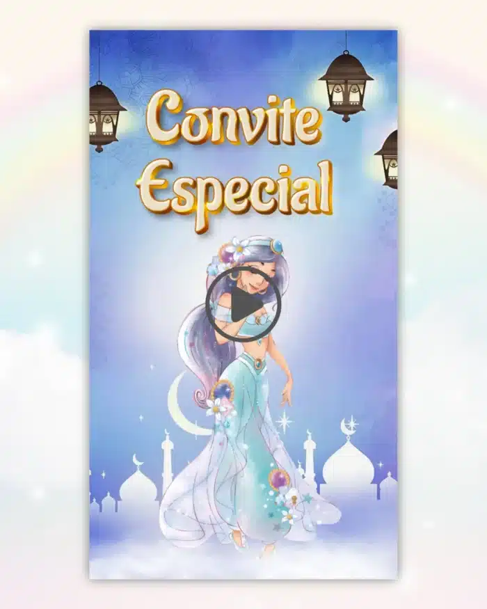 Convite Animado Princesa Jasmine Aquarela