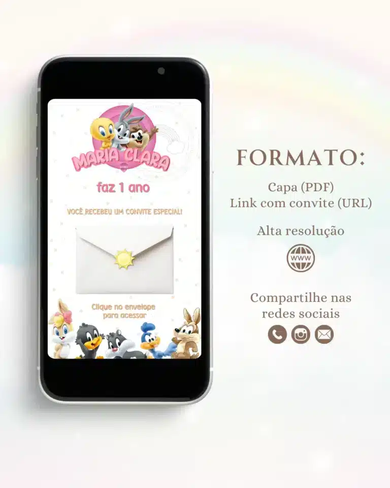 Convite Baby Looney Tunes Menina Animado Premium