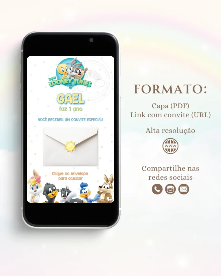 Convite Baby Looney Tunes Menino Animado Premium