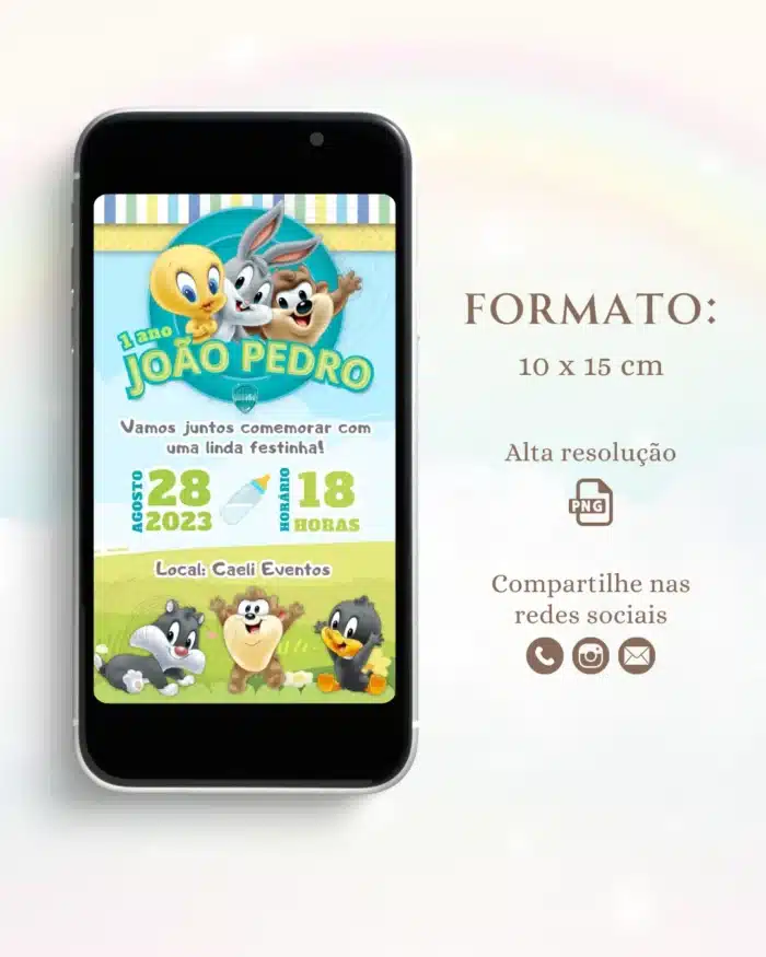 Convite Digital Baby Looney Tunes 1