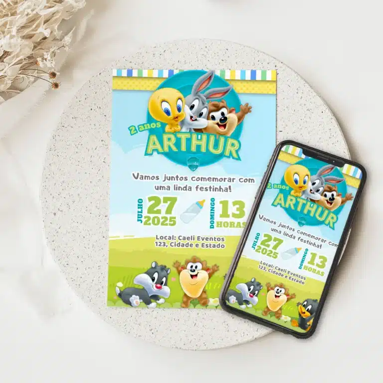 Convite Digital Baby Looney Tunes 1