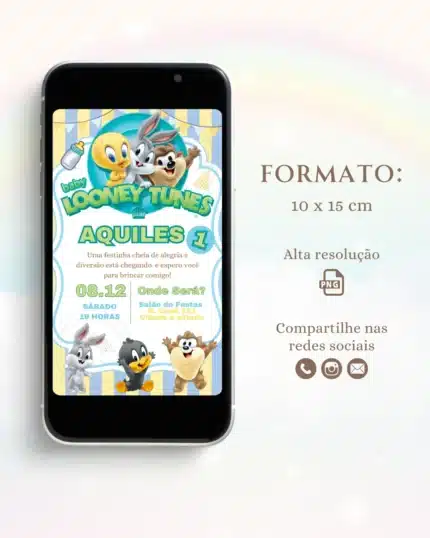 Convite Digital Baby Looney Tunes 2