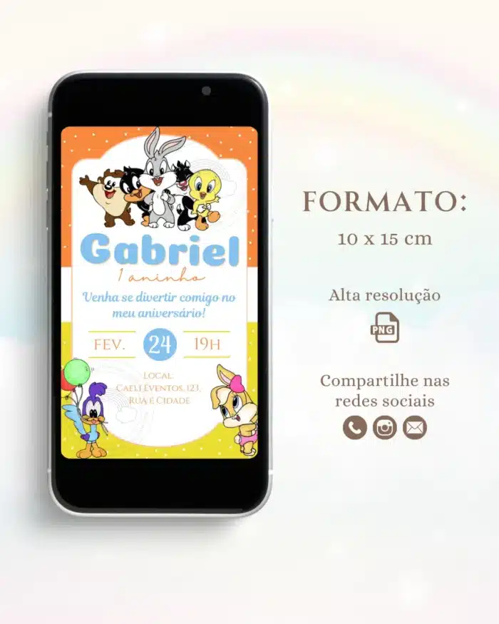 Convite Digital Baby Looney Tunes 4