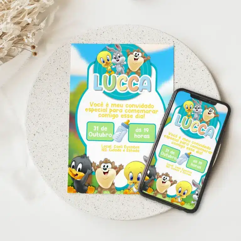 Convite Digital Baby Looney Tunes 4