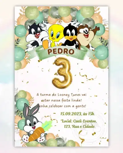 Convite Digital Baby Looney Tunes 5