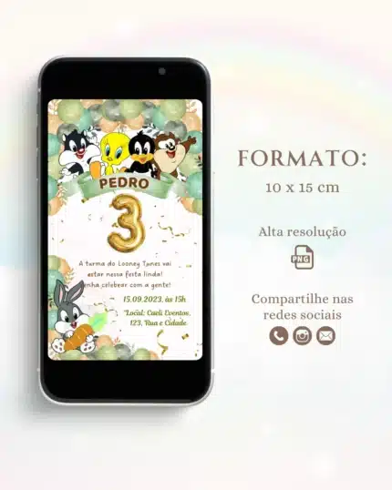 Convite Digital Baby Looney Tunes 5