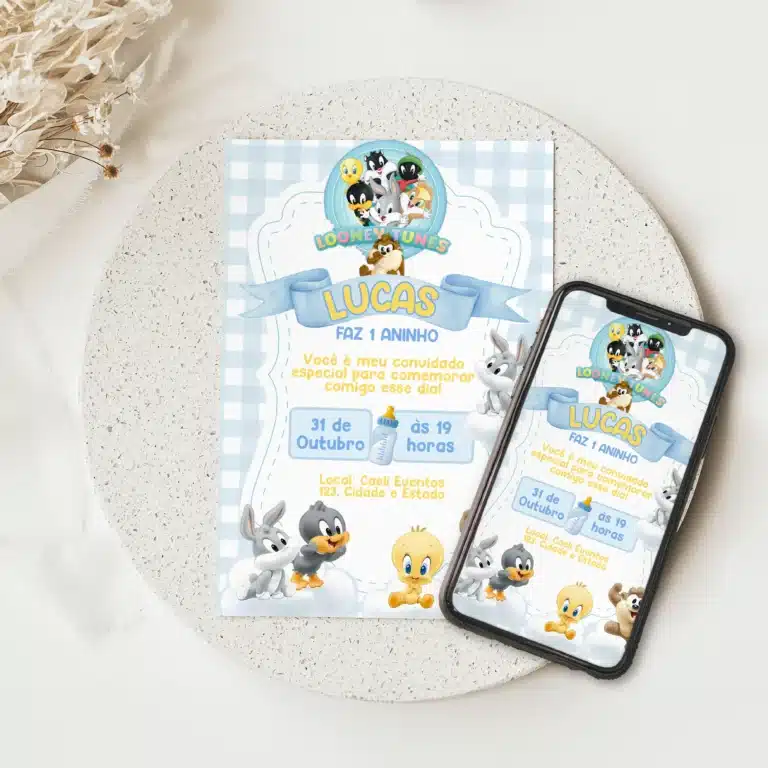Convite Digital Baby Looney Tunes 5