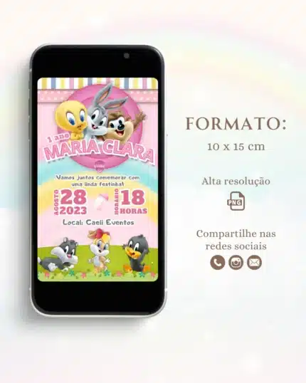 Convite Digital Baby Looney Tunes 6