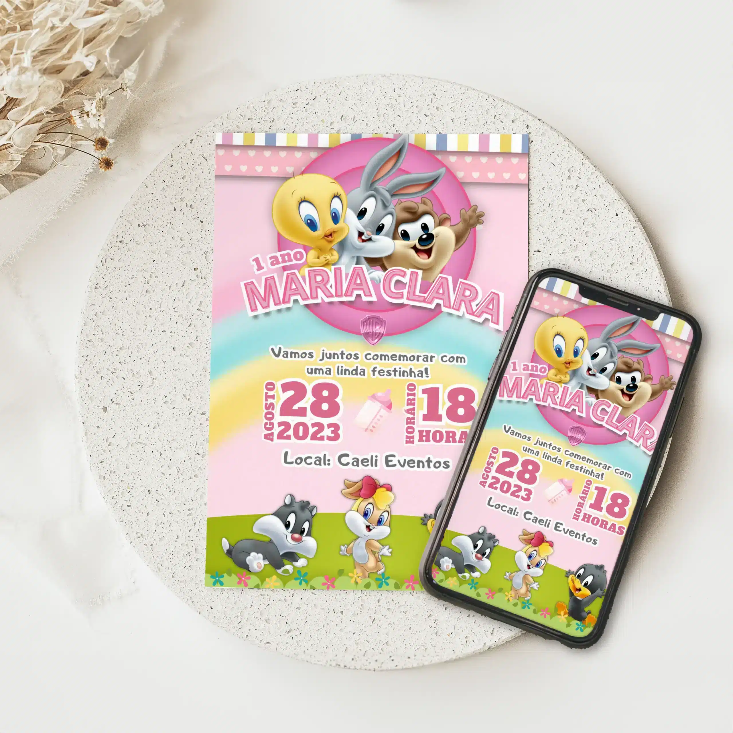 Convite Digital Baby Looney Tunes 6 Convite Digital Baby Looney Tunes 6