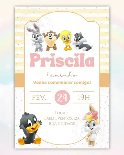 Convite Digital Baby Looney Tunes 7