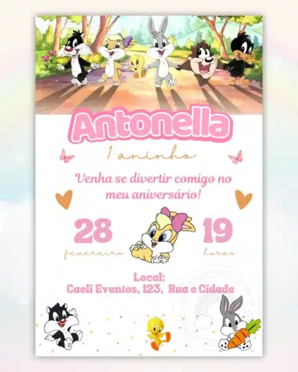 Convite Digital Baby Looney Tunes 9