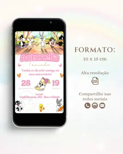 Convite Digital Baby Looney Tunes 9